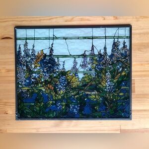 Blue and Green Floral Printed Glass Panel - Decorative Home Art